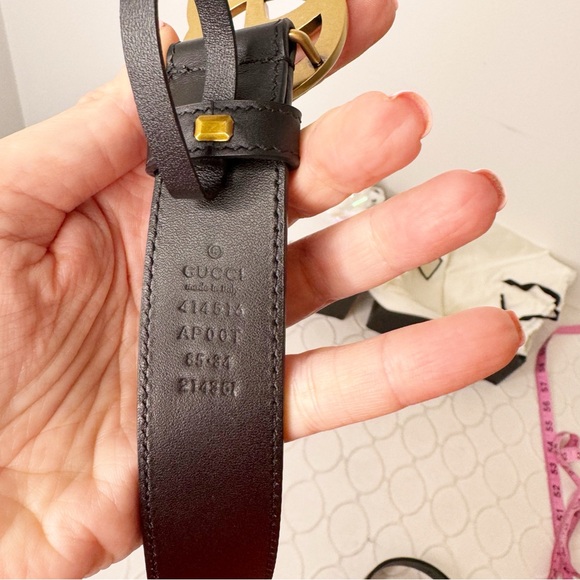 Gucci GG Thin Leather Belt with Double G Buckle Black Gold 70 - Picture 7 of 8